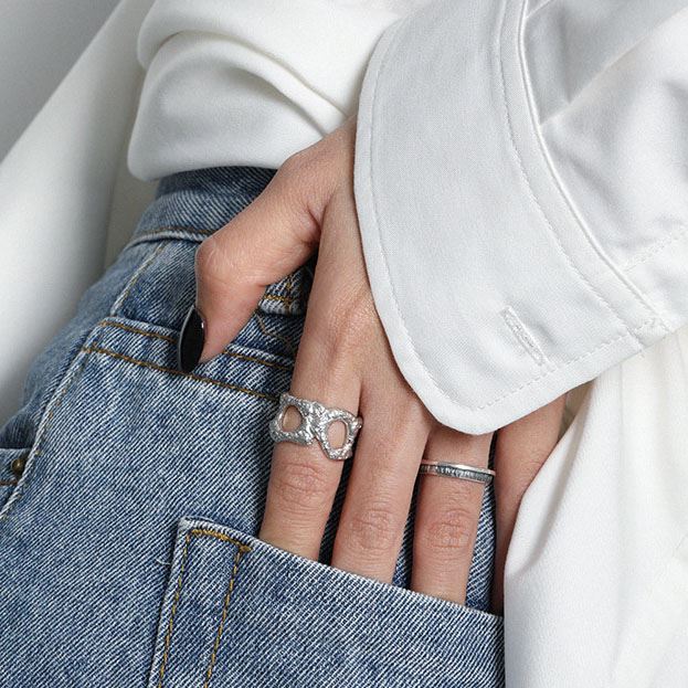 Lovcia Vintage Texture 925 Sterling Silver Adjustable Ring-Rings-