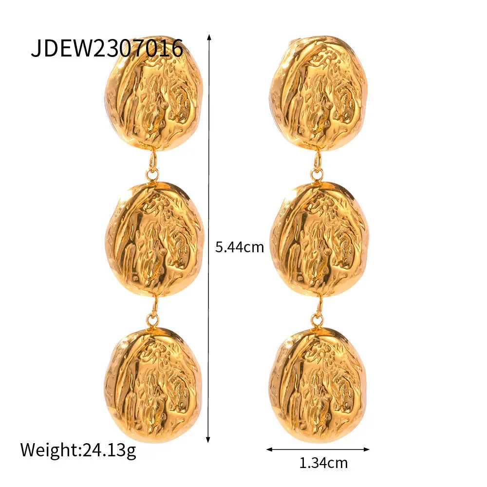 Lovcia Vintage Textured Gold Coin Drop Earrings - Bold Statement Jewellery for Women-Earrings-Gold-Gold