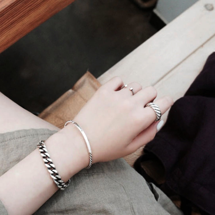 Lovcia Vintage Twisted 925 Sterling Silver Open Bangle-Bracelets-Vintage-