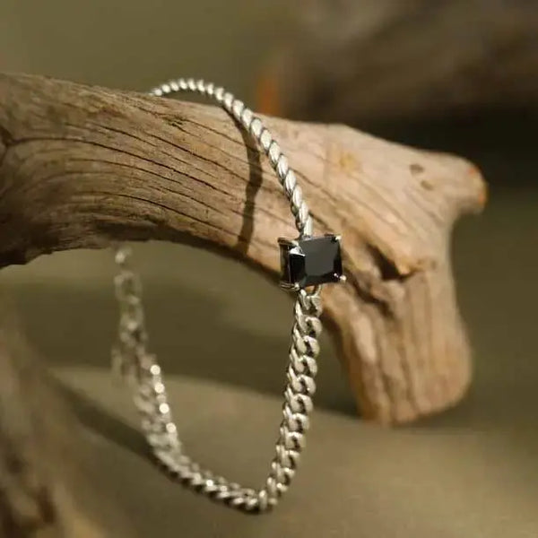 Lovcia Vintage Twisted Chain Black CZ 925 Sterling Silver Bracelet-Bracelets-