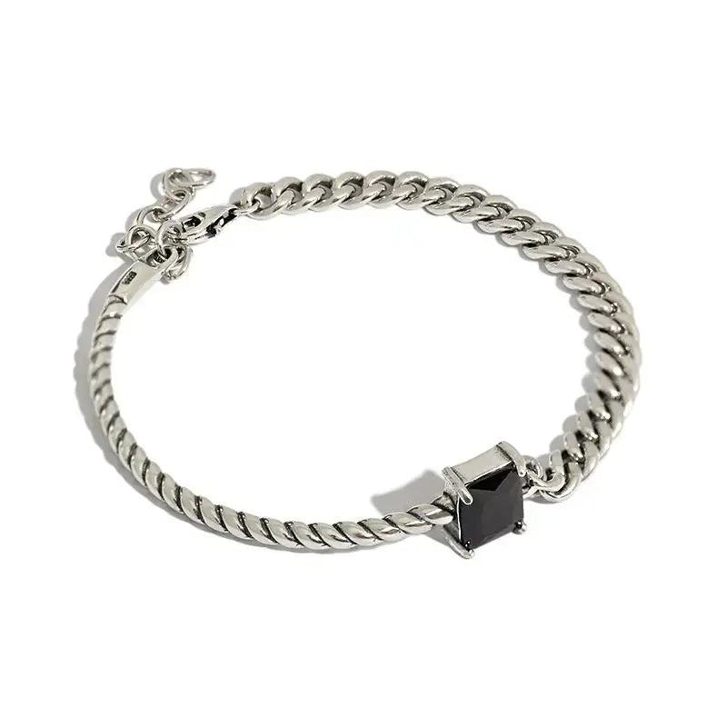 Lovcia Vintage Twisted Chain Black CZ 925 Sterling Silver Bracelet-Bracelets-