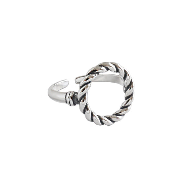 Lovcia Vintage Twisted Circle Ring 925 Silver Adjustable-Rings-US 5-