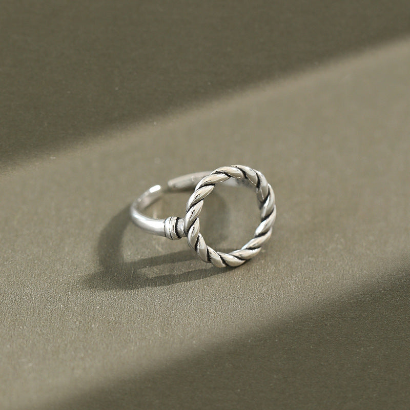 Lovcia Vintage Twisted Circle Ring 925 Silver Adjustable-Rings-US 5-