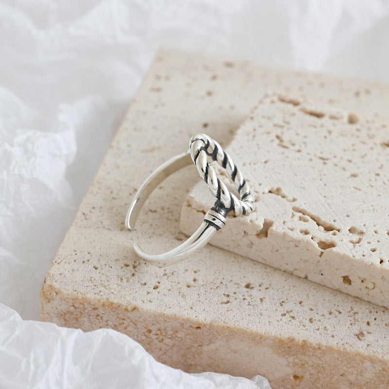 Lovcia Vintage Twisted Circle Ring 925 Silver Adjustable-Rings-US 5-