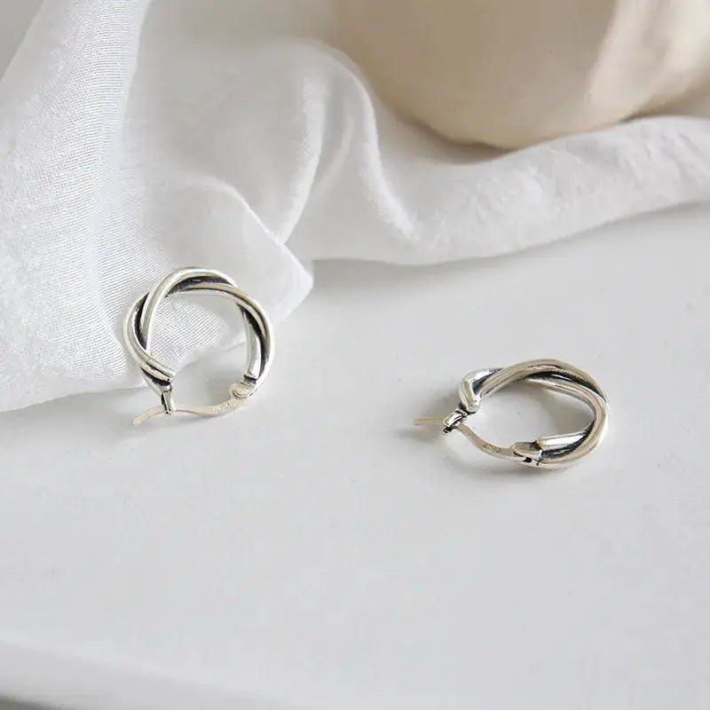 Lovcia Vintage Twisted Cross Circle 925 Sterling Silver Hoop Earrings-Earrings-Vintage-Vintage