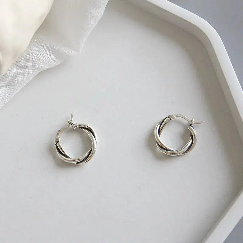 Lovcia Vintage Twisted Cross Circle 925 Sterling Silver Hoop Earrings-Earrings-Vintage-Vintage