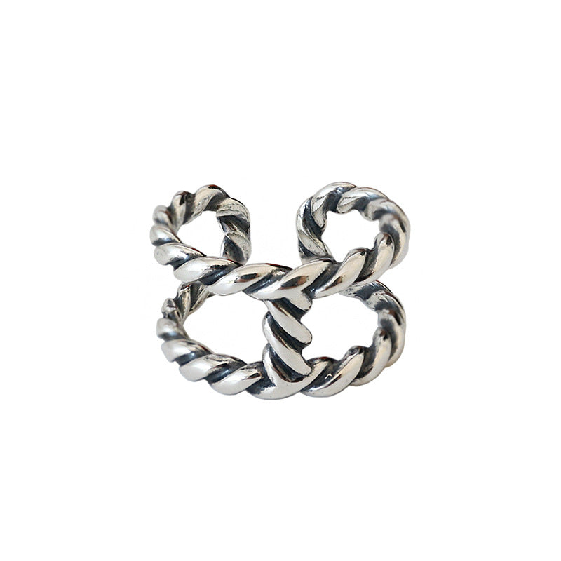 Lovcia Vintage Twisted Double Layers Silver Ring Adjustable-Rings-Vintage-Vintage