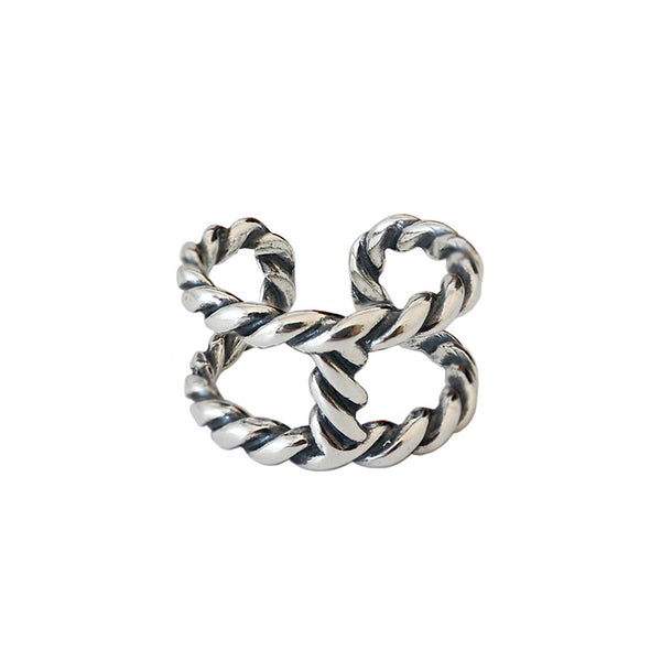 Lovcia Vintage Twisted Double Layers Silver Ring Adjustable-Rings-Vintage-