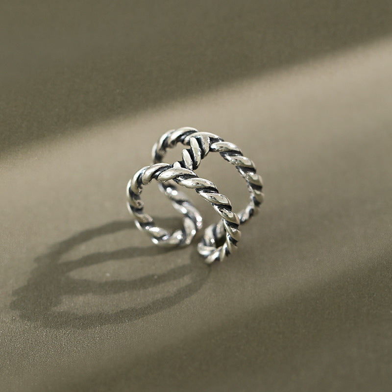 Lovcia Vintage Twisted Double Layers Silver Ring Adjustable-Rings-Vintage-Vintage