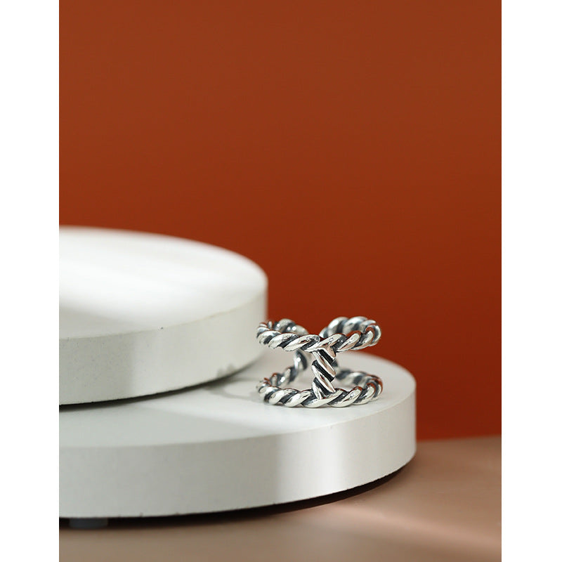 Lovcia Vintage Twisted Double Layers Silver Ring Adjustable-Rings-Vintage-Vintage