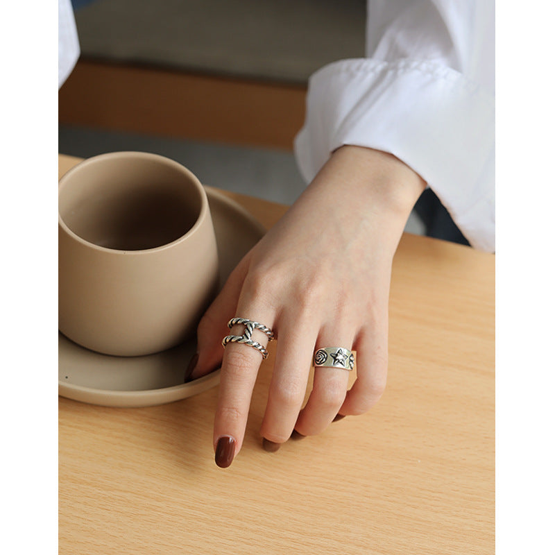Lovcia Vintage Twisted Double Layers Silver Ring Adjustable-Rings-Vintage-Vintage