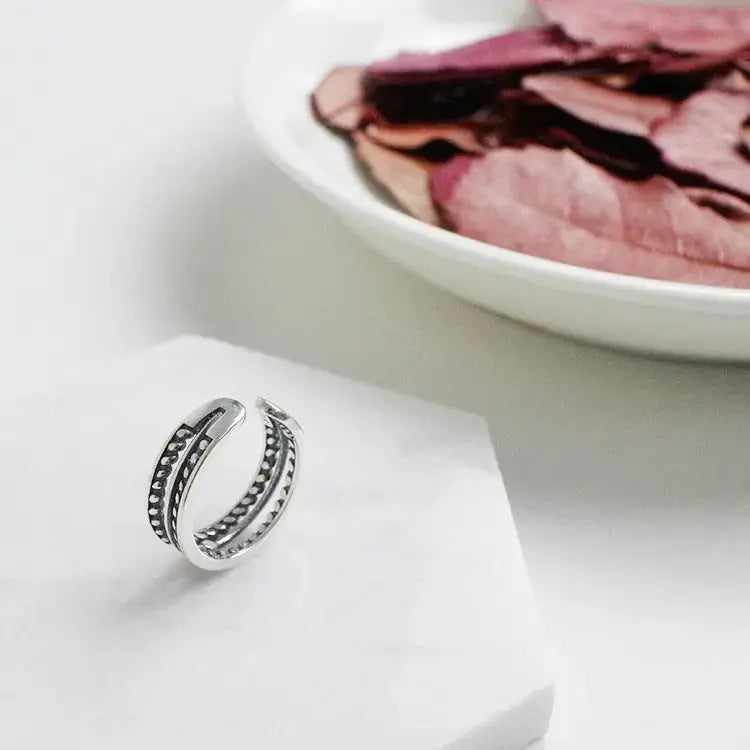 Lovcia Vintage Twisted Flower Bohemia 925 Sterling Silver Adjustable Finger Toe Ring-Rings-