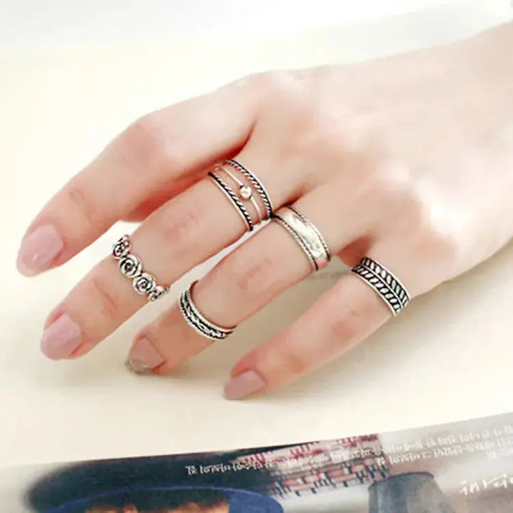 Lovcia Vintage Twisted Flower Bohemia 925 Sterling Silver Adjustable Finger Toe Ring-Rings-