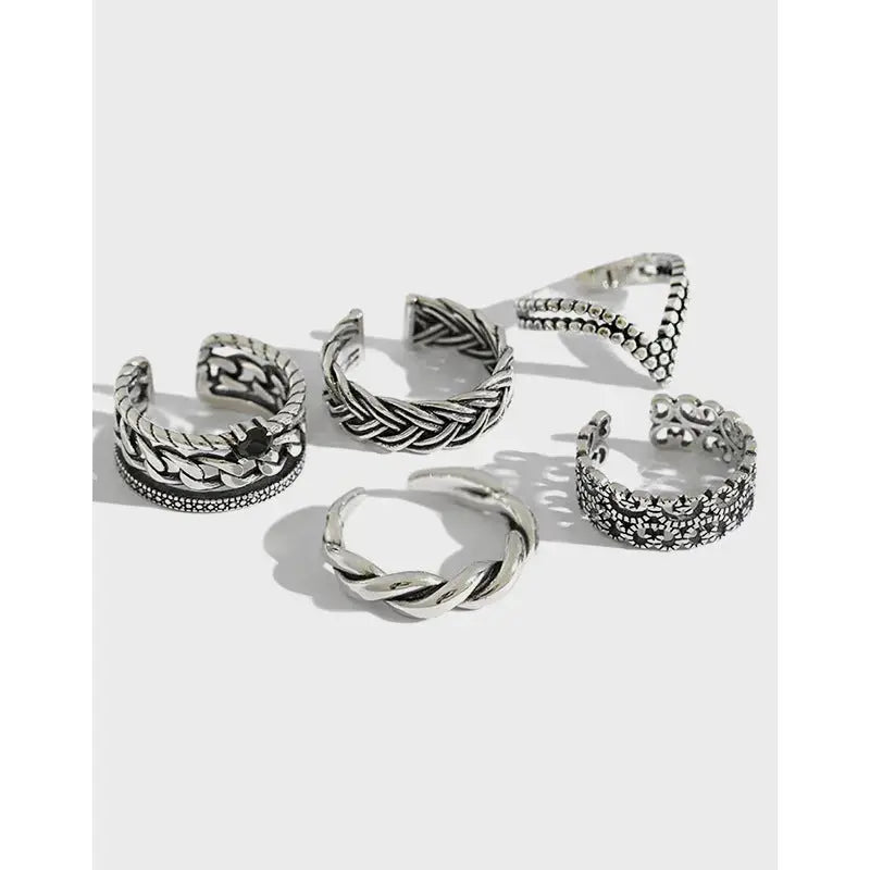 Lovcia Vintage Twisted Flower V Shape 925 Sterling Silver Adjustable Ring-Rings-1804-1804