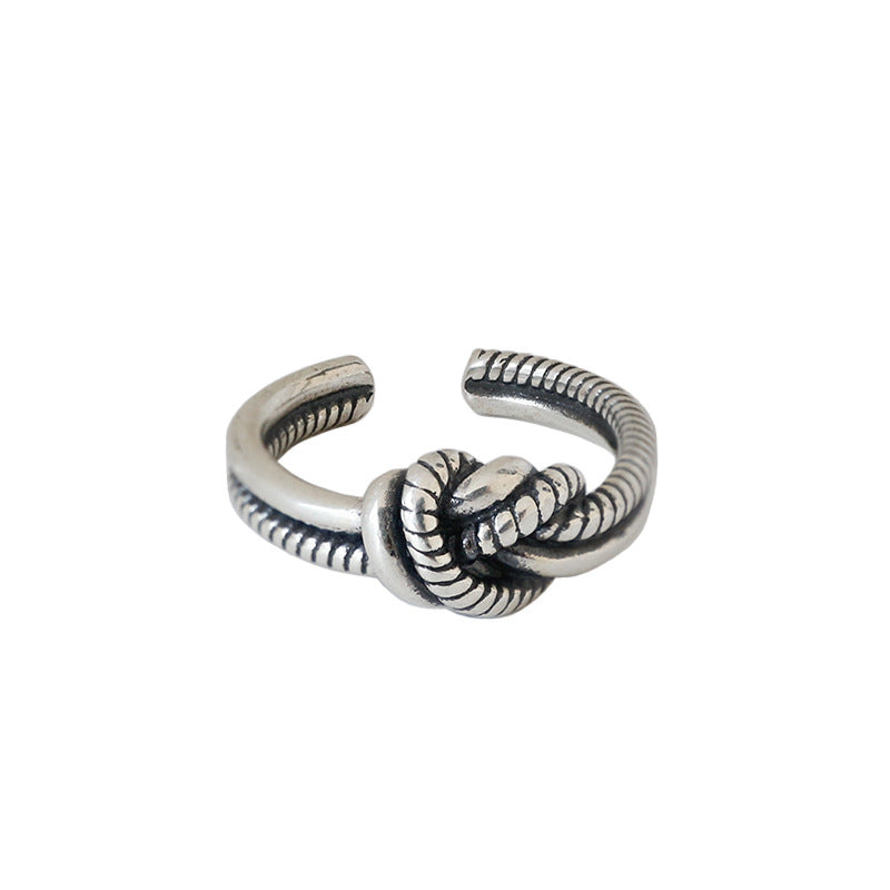 Lovcia Vintage Twisted Knot Adjustable Sterling Silver Ring-Rings-Vintage-