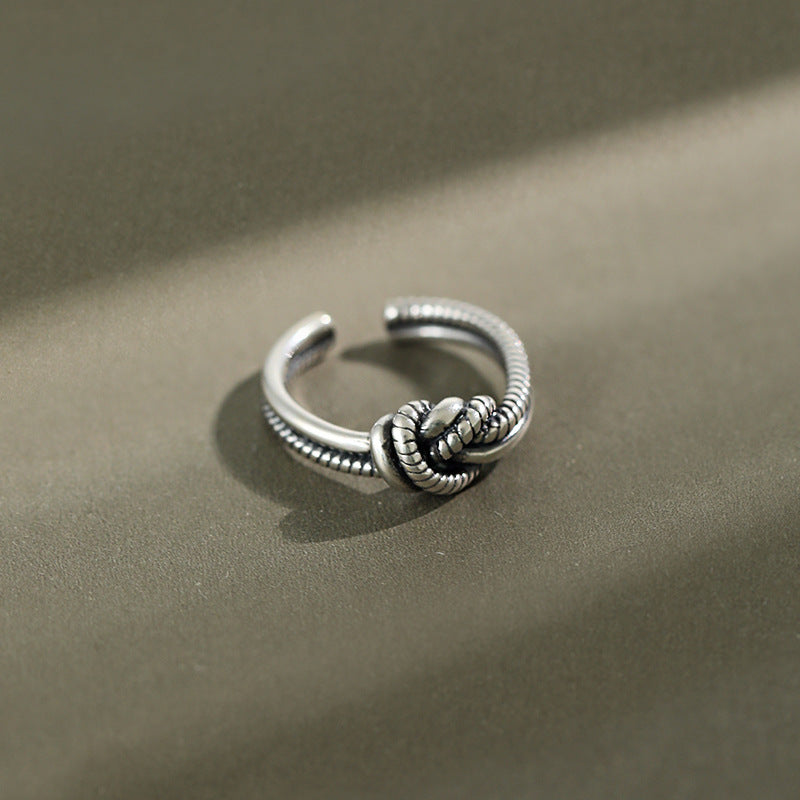 Lovcia Vintage Twisted Knot Adjustable Sterling Silver Ring-Rings-Vintage-