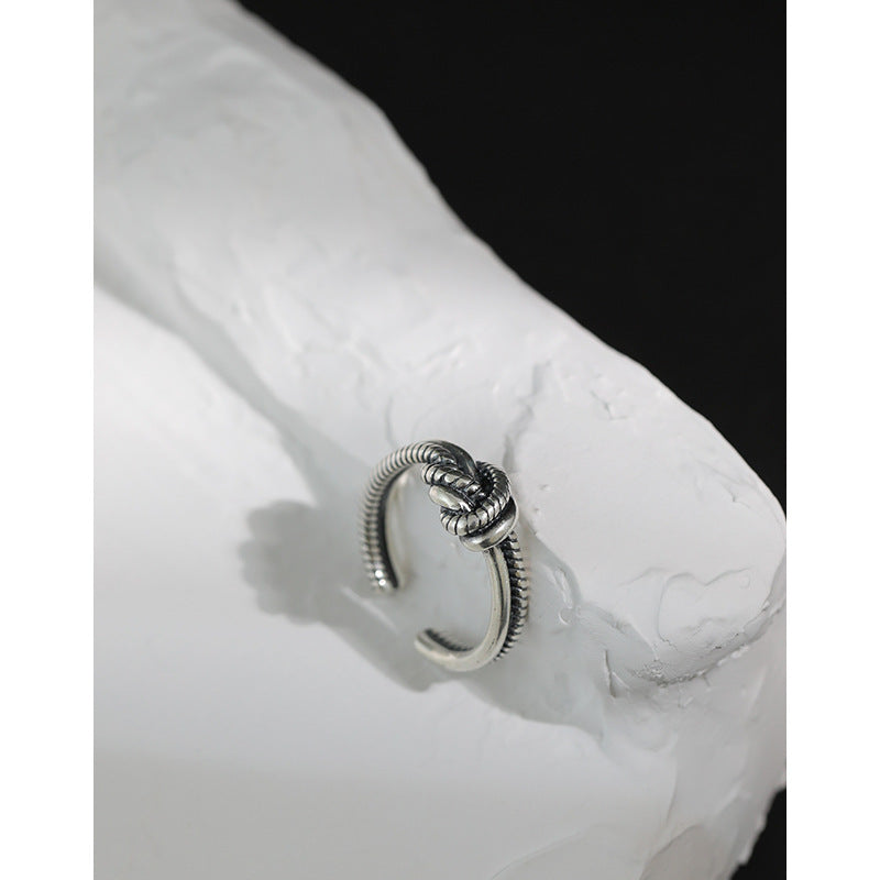 Lovcia Vintage Twisted Knot Adjustable Sterling Silver Ring-Rings-Vintage-