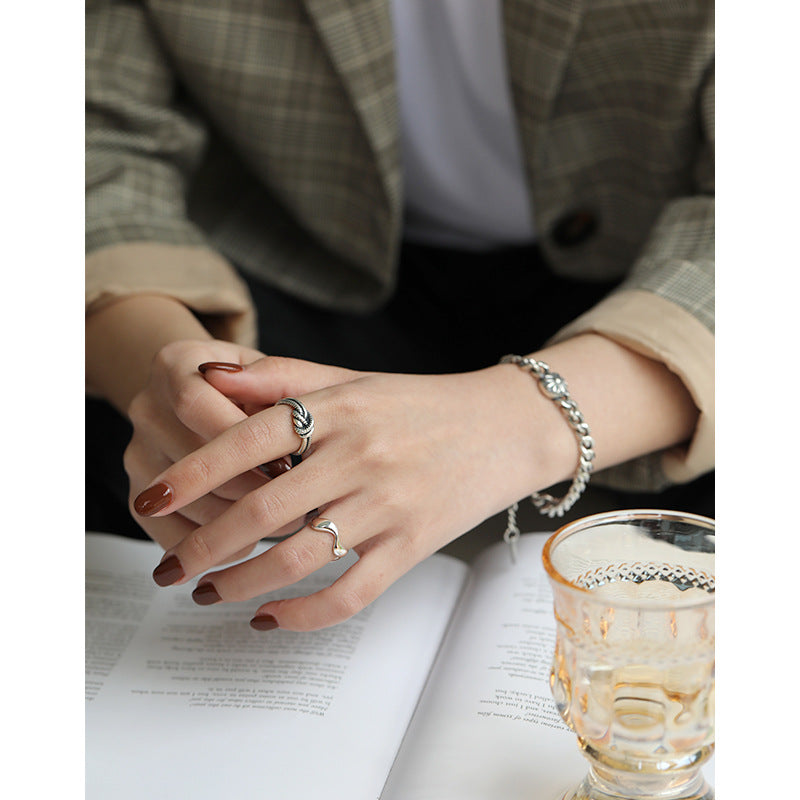 Lovcia Vintage Twisted Knot Adjustable Sterling Silver Ring-Rings-Vintage-