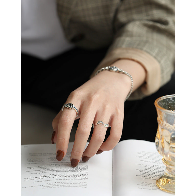 Lovcia Vintage Twisted Knot Adjustable Sterling Silver Ring-Rings-Vintage-