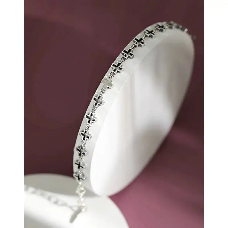 Lovcia Vintage Women Hollow Cross 925 Sterling Silver Bracelet-Bracelets-Vintage-Vintage