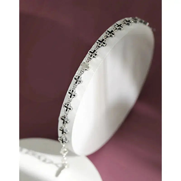 Lovcia Vintage Women Hollow Cross 925 Sterling Silver Bracelet-Bracelets-Vintage-Vintage