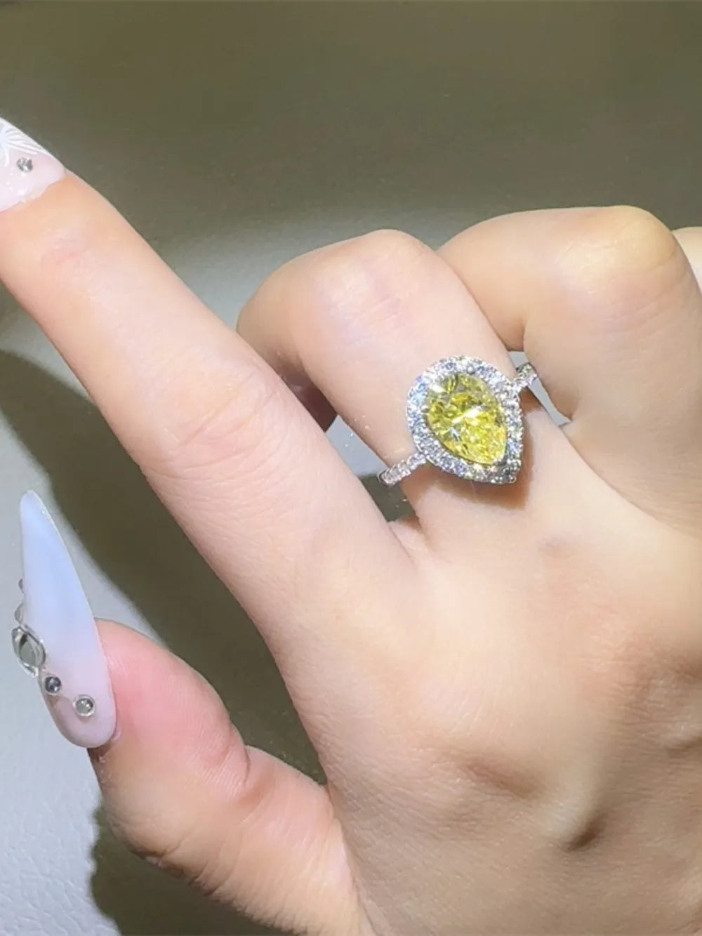 Lovcia Vivid Yellow 2 Carat Moissanite 925 Sterling Silver Teardrop Shape Ring for Women - Yellow-5- - Buy latest trendy Rings for Women and Girls