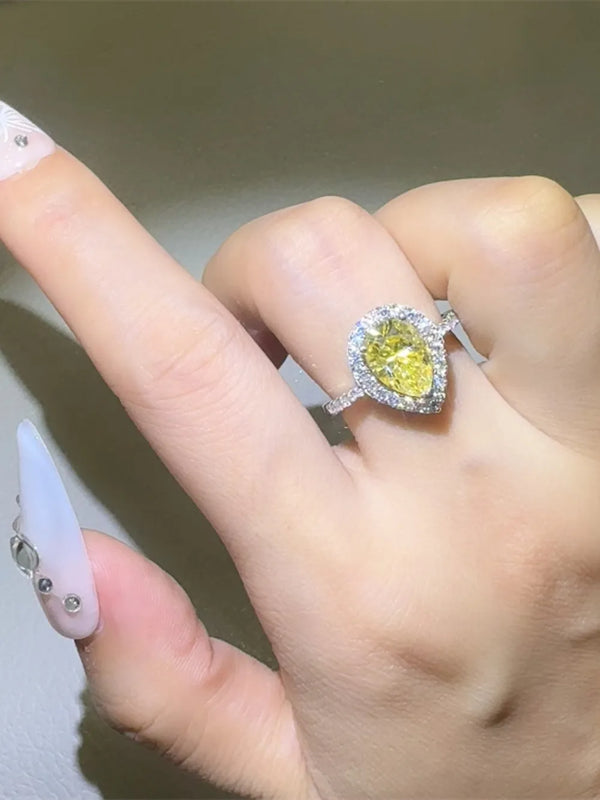 Lovcia Vivid Yellow 2 Carat Moissanite 925 Sterling Silver Teardrop Shape Ring for Women - Yellow-5- - Buy latest trendy Rings for Women and Girls