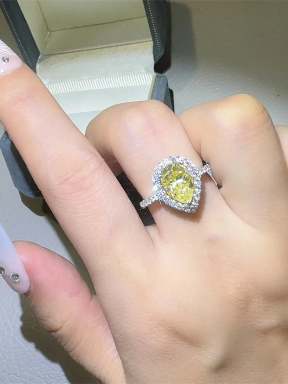 Lovcia Vivid Yellow 2 Carat Moissanite 925 Sterling Silver Teardrop Shape Ring for Women - Yellow-5- - Buy latest trendy Rings for Women and Girls