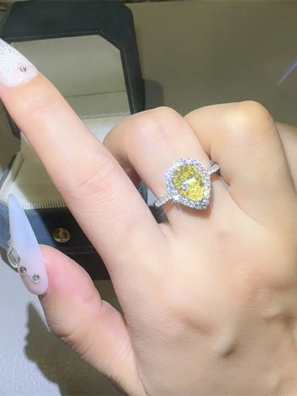 Lovcia Vivid Yellow 2 Carat Moissanite 925 Sterling Silver Teardrop Shape Ring for Women - Yellow-5- - Buy latest trendy Rings for Women and Girls