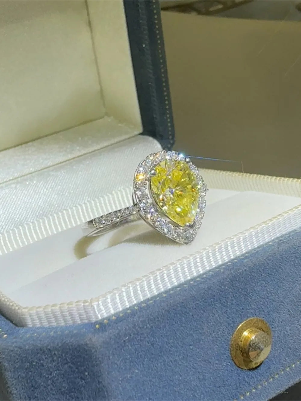 Lovcia Vivid Yellow 2 Carat Moissanite 925 Sterling Silver Teardrop Shape Ring for Women - Yellow-5- - Buy latest trendy Rings for Women and Girls