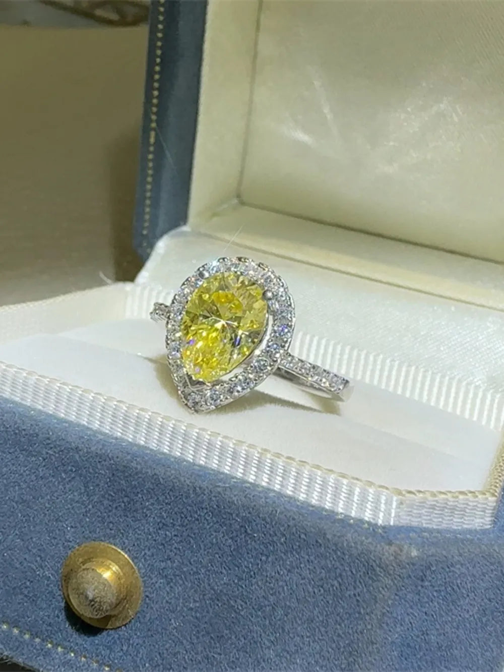 Lovcia Vivid Yellow 2 Carat Moissanite 925 Sterling Silver Teardrop Shape Ring for Women - Yellow-5- - Buy latest trendy Rings for Women and Girls