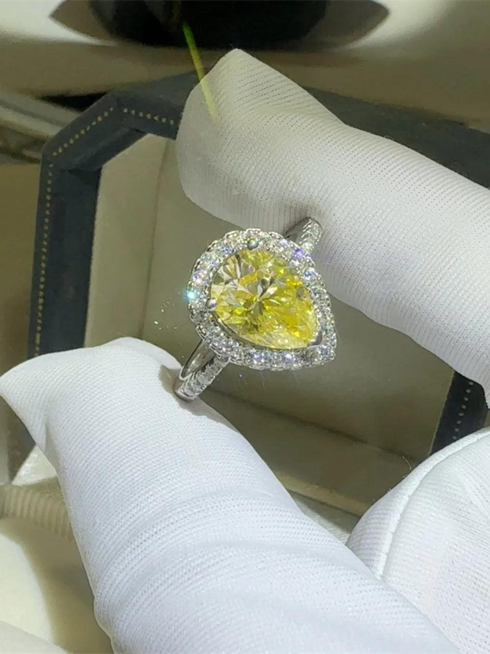 Lovcia Vivid Yellow 2 Carat Moissanite 925 Sterling Silver Teardrop Shape Ring for Women - Yellow-5- - Buy latest trendy Rings for Women and Girls