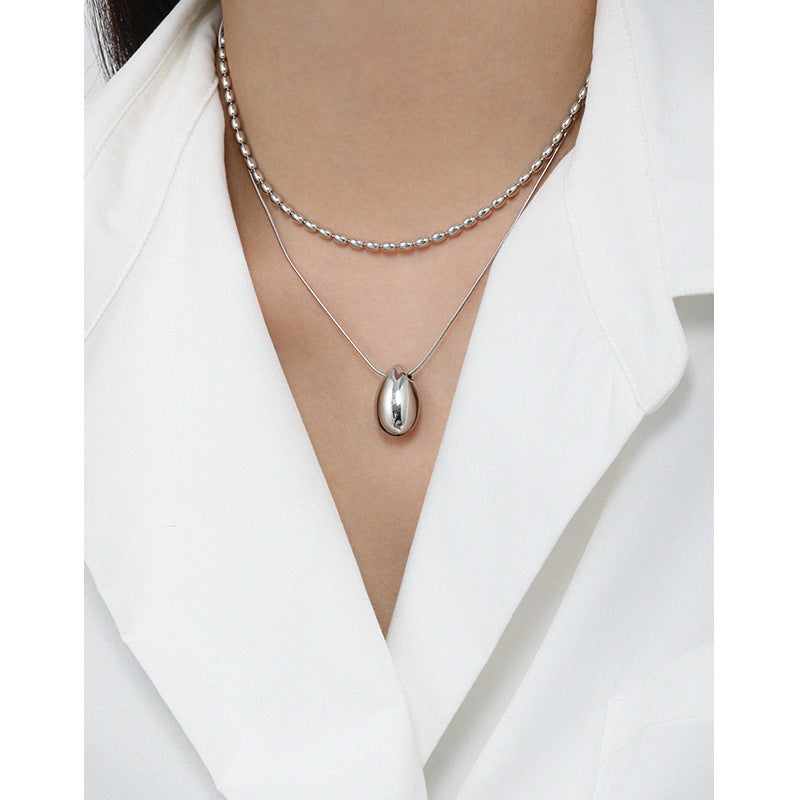 Lovcia Water Drop Pendant 925 Sterling Silver Necklace-Necklaces-Rhodium-