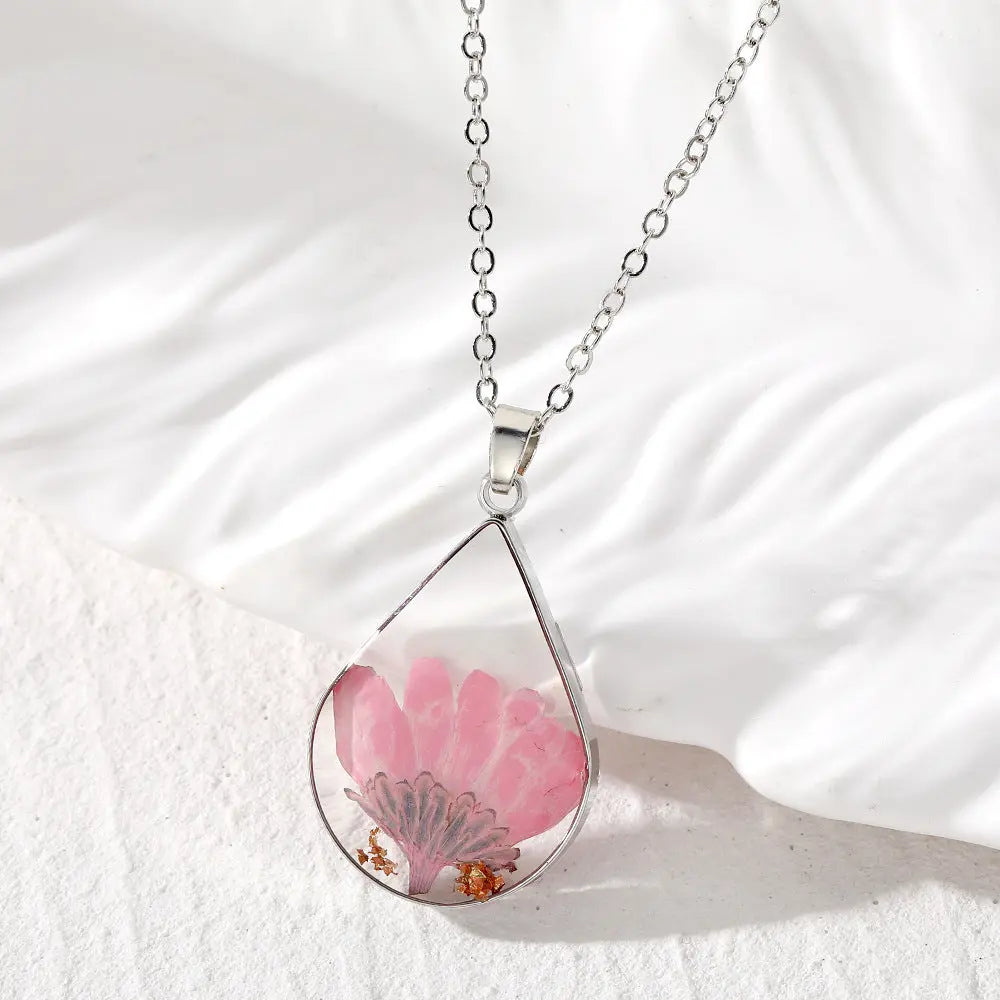 Lovcia Water Drop-Shaped Dried Colorful Flowers Modern Fashion Necklace for Women-Necklaces-Pink Chrysanthemum-Pink Chrysanthemum