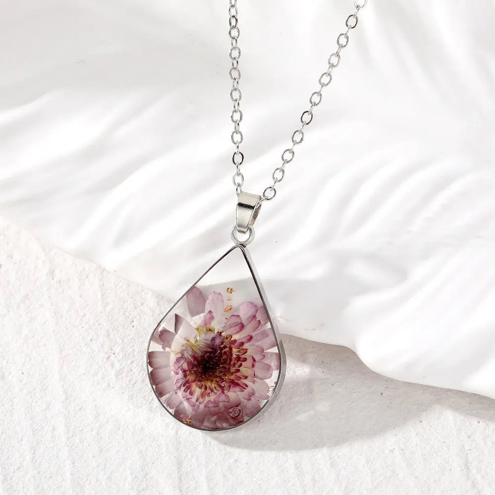 Lovcia Water Drop-Shaped Dried Colorful Flowers Modern Fashion Necklace for Women-Necklaces-Purple Calliopsis-Purple Calliopsis