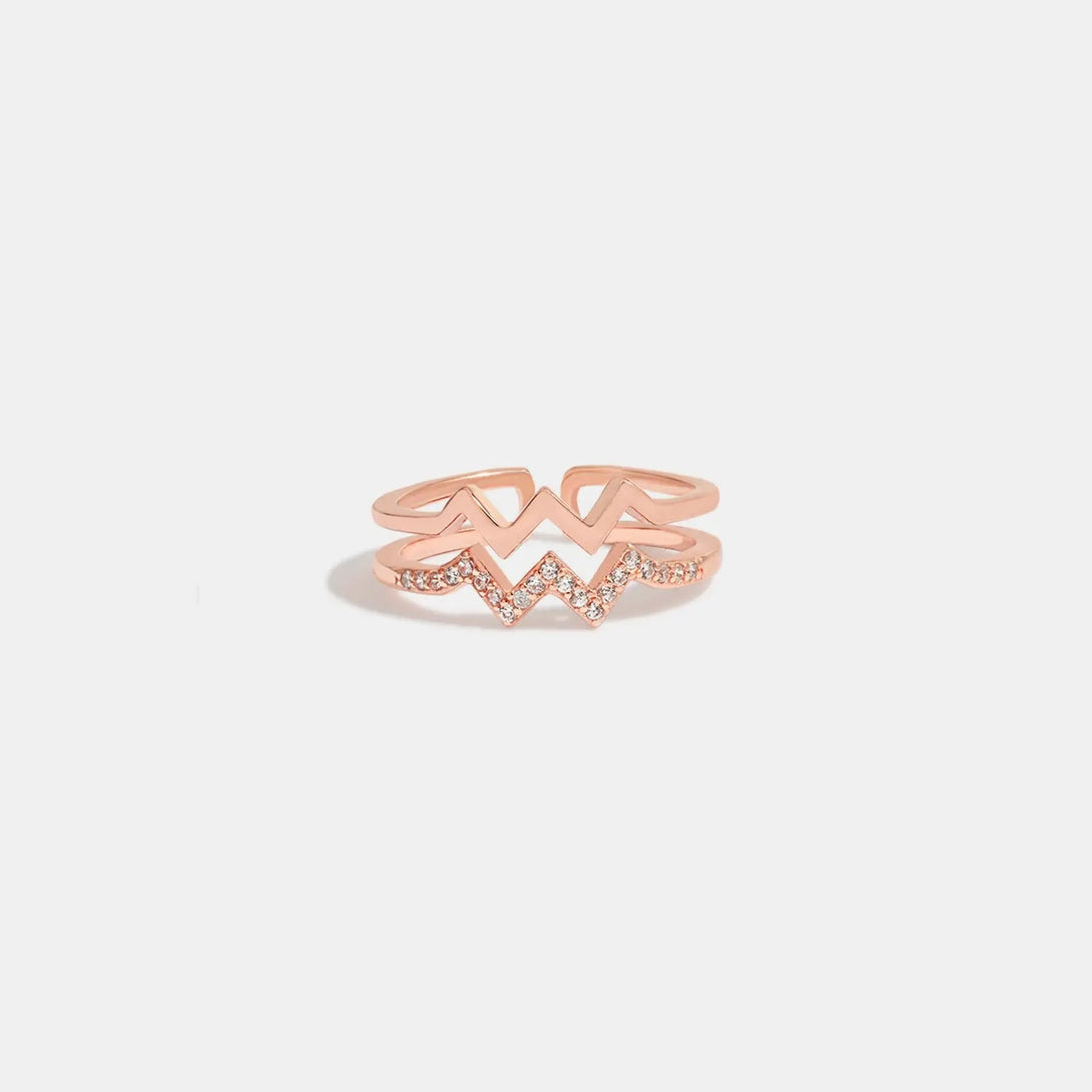 Lovcia Wave Shape Inlaid Zircon Open Ring-Rings-Rose Gold-6-Rose Gold