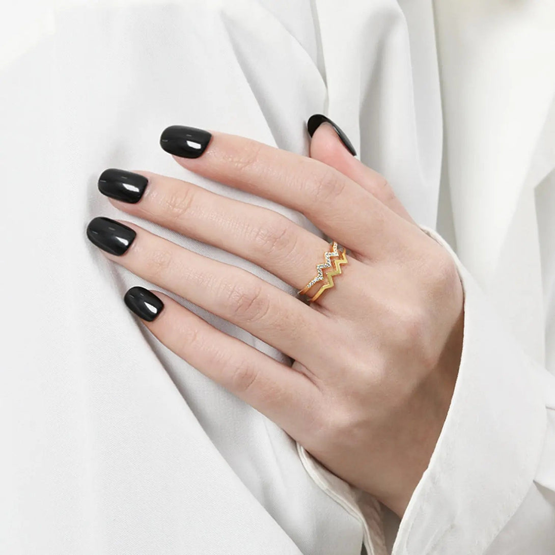 Lovcia Wave Shape Inlaid Zircon Open Ring-Rings-Silver-6-Silver