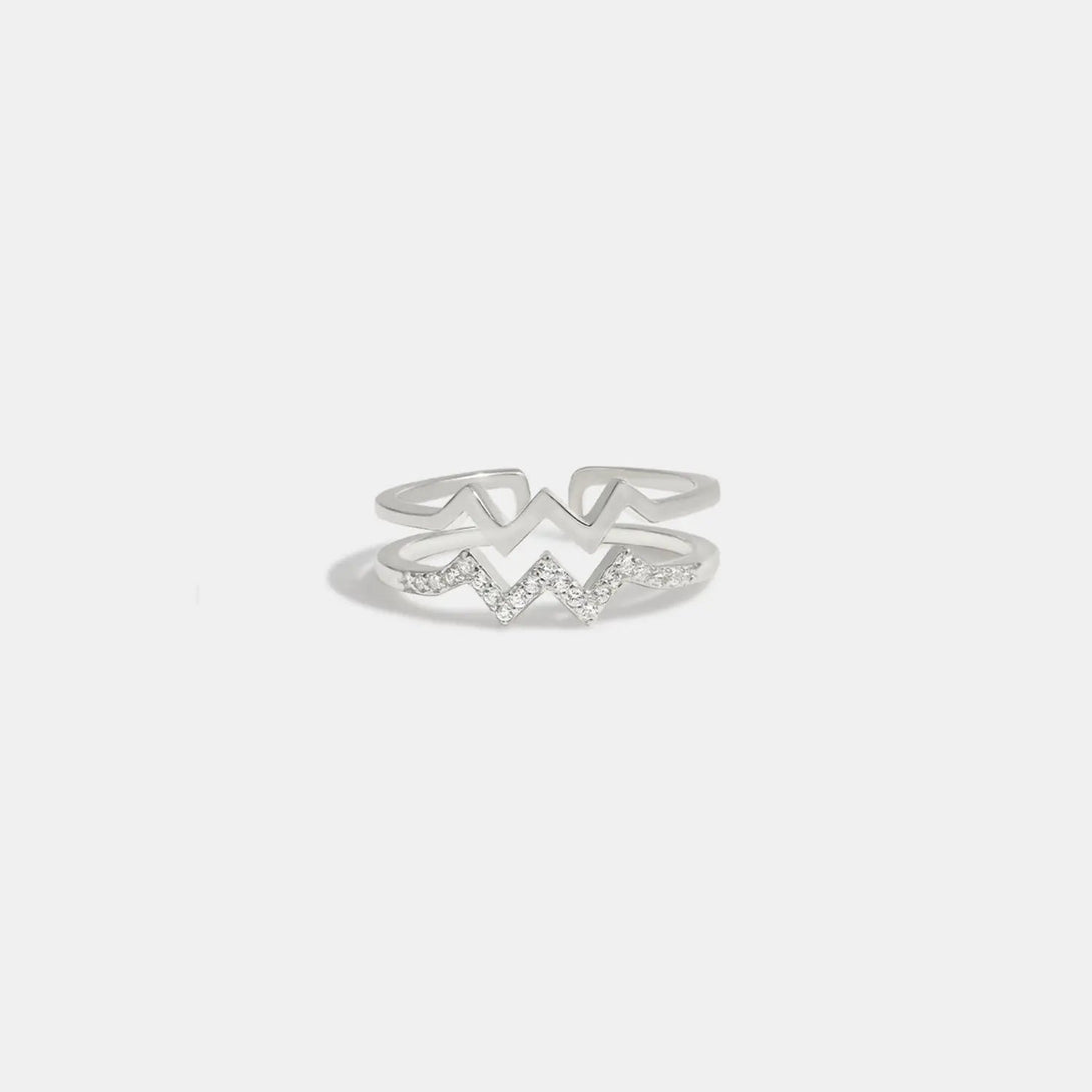 Lovcia Wave Shape Inlaid Zircon Open Ring-Rings-Silver-6-Silver
