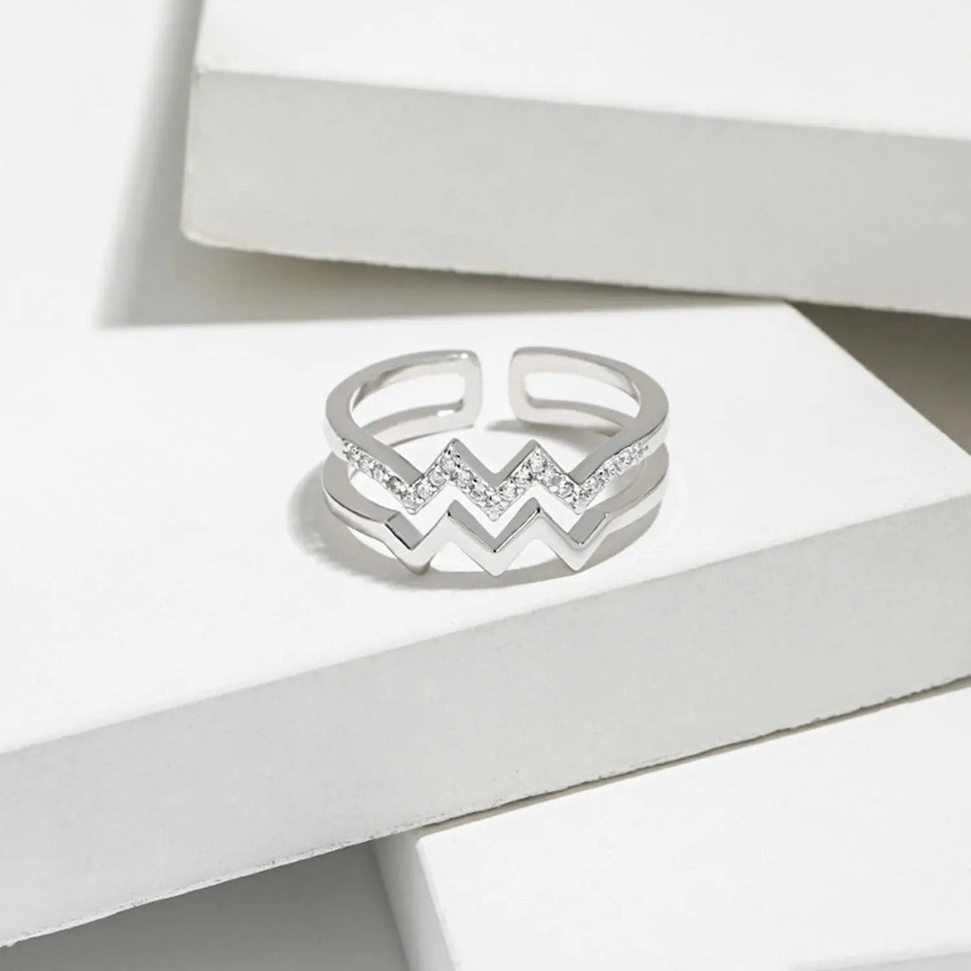 Lovcia Wave Shape Inlaid Zircon Open Ring-Rings-Silver-6-Silver