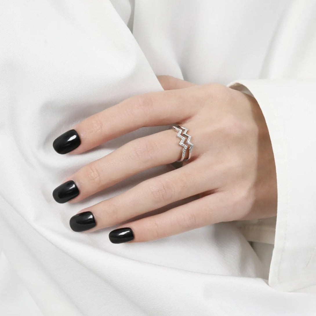 Lovcia Wave Shape Inlaid Zircon Open Ring-Rings-Silver-6-Silver