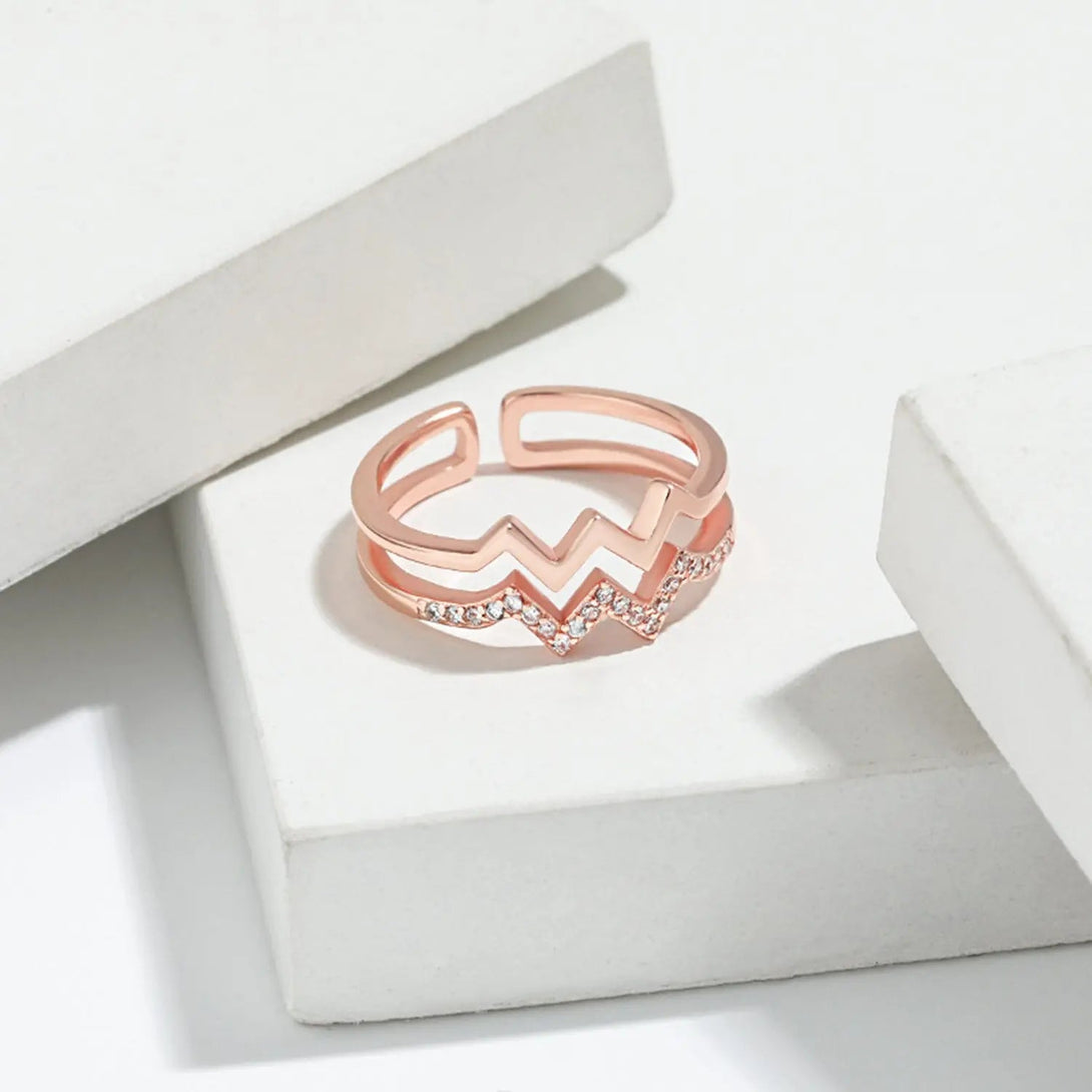 Lovcia Wave Shape Inlaid Zircon Open Ring-Rings-Silver-6-Silver