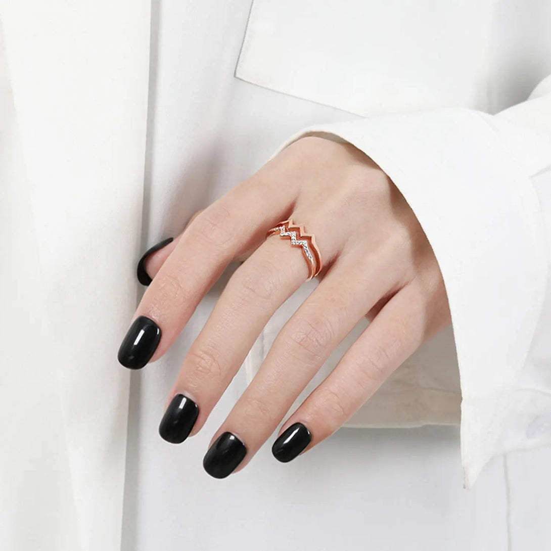 Lovcia Wave Shape Inlaid Zircon Open Ring-Rings-Silver-6-Silver
