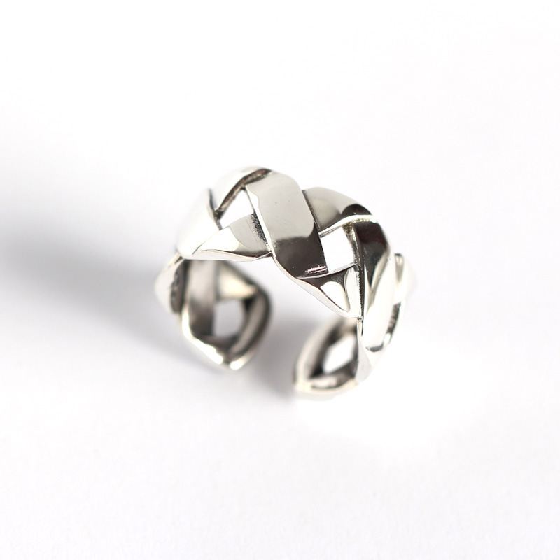 Lovcia Weave Style 925 Sterling Silver Adjustable Ring in 11mm Size-Rings-