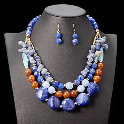 Lovcia Wedding Accessories African Beads Jewellery Set-Jewelry Sets-Blue-Blue