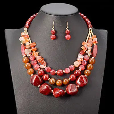 Lovcia Wedding Accessories African Beads Jewellery Set-Jewelry Sets-Red-Red