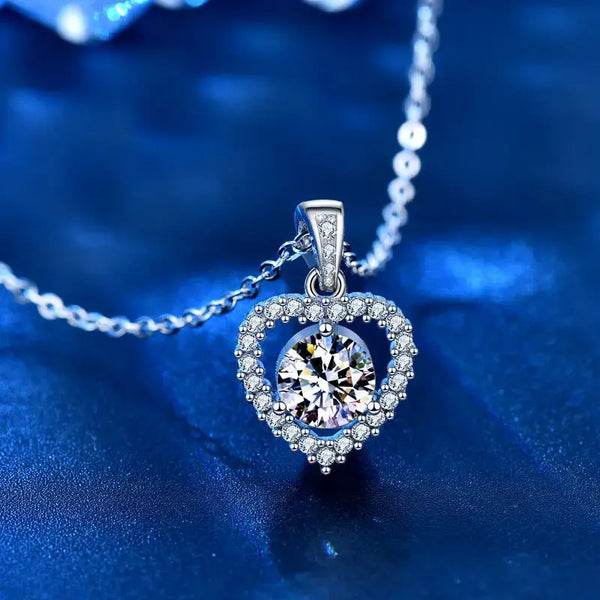 Lovcia Wedding Dancing Moissanite CZ Heart 925 Sterling Silver Necklace-Necklaces-1 ct Moissanite CZ-1 ct Moissanite CZ