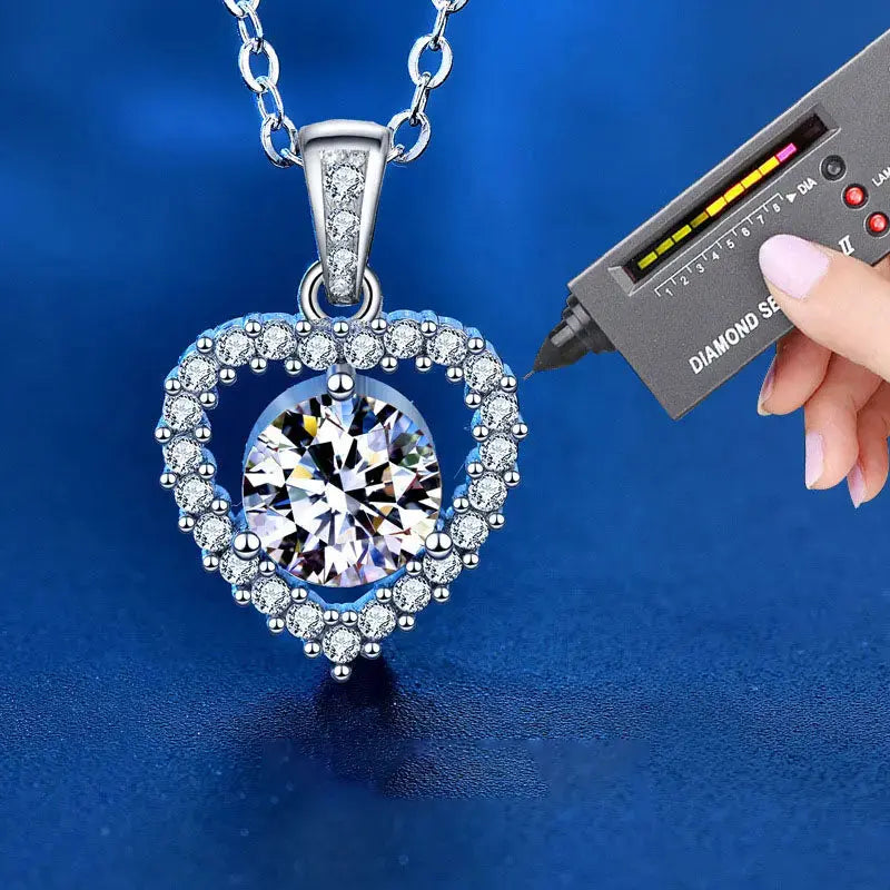 Lovcia Wedding Dancing Moissanite CZ Heart 925 Sterling Silver Necklace-Necklaces-1 ct Moissanite CZ-1 ct Moissanite CZ