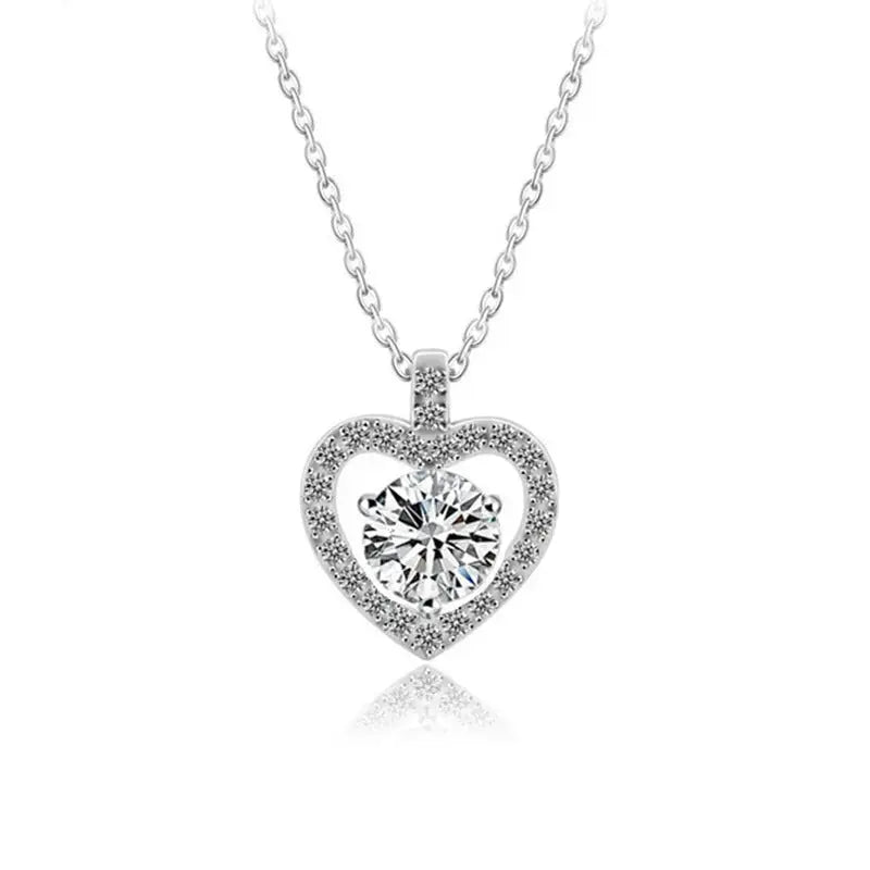 Lovcia Wedding Dancing Moissanite CZ Heart 925 Sterling Silver Necklace-Necklaces-1 ct Moissanite CZ-1 ct Moissanite CZ