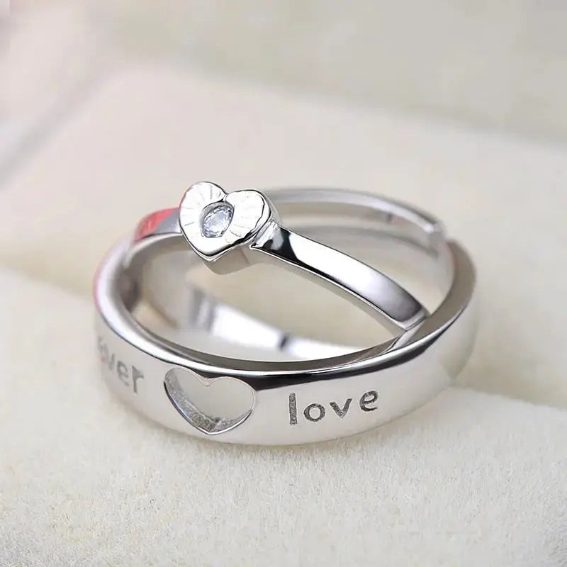 Lovcia Wedding Love You Forever Heart 925 Sterling Silver Adjustable Promise Ring-Rings-Women-Women
