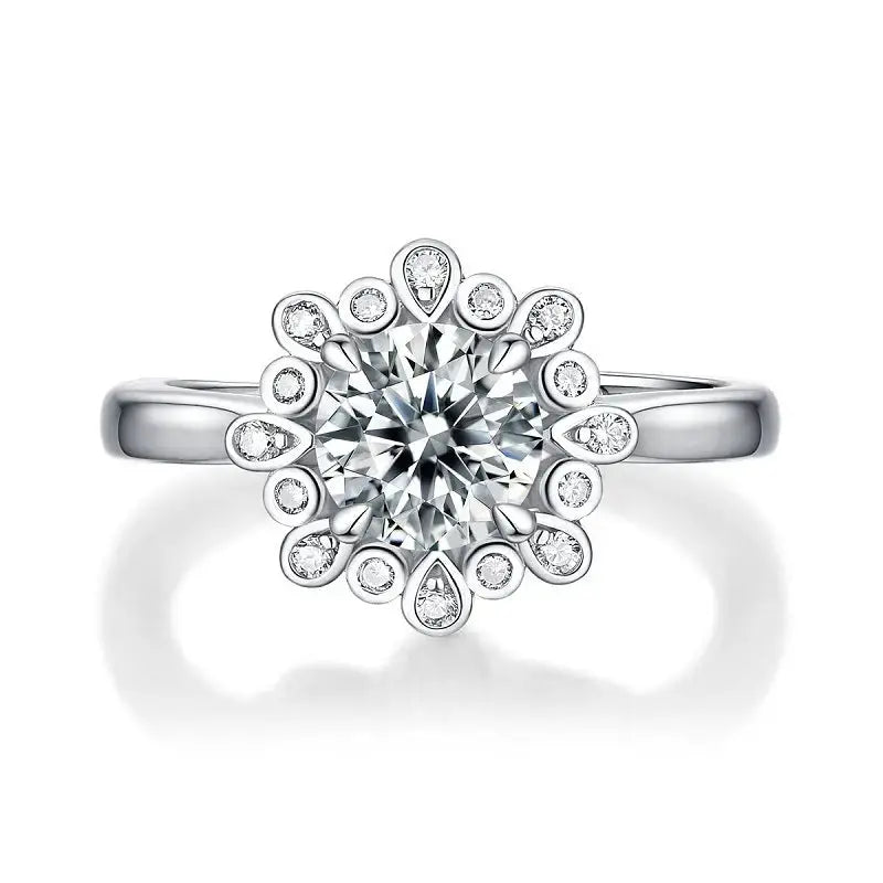 Lovcia Wedding Moissanite CZ Peonies Flower 925 Sterling Silver Adjustable Ring-Rings-1 ct ( Certificate Included )-1 ct ( Certificate Included )
